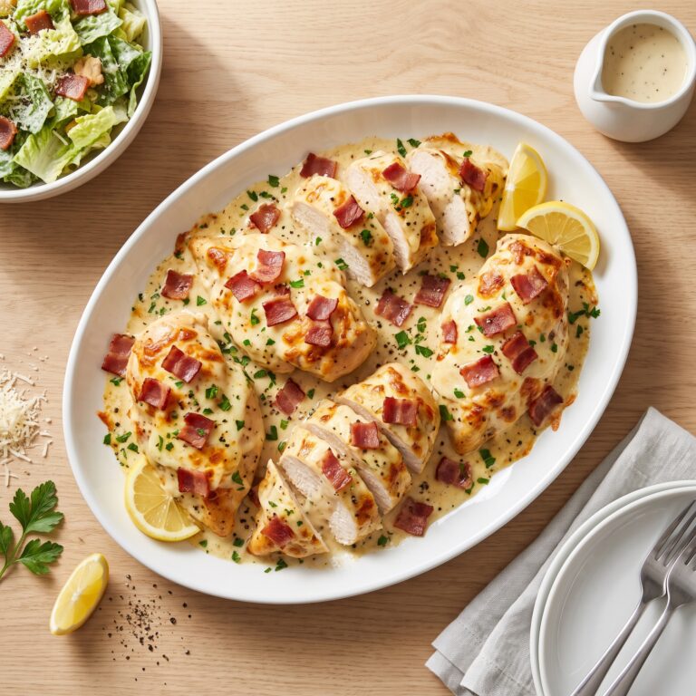 Baked Caesar Chicken with Turkey Bacon