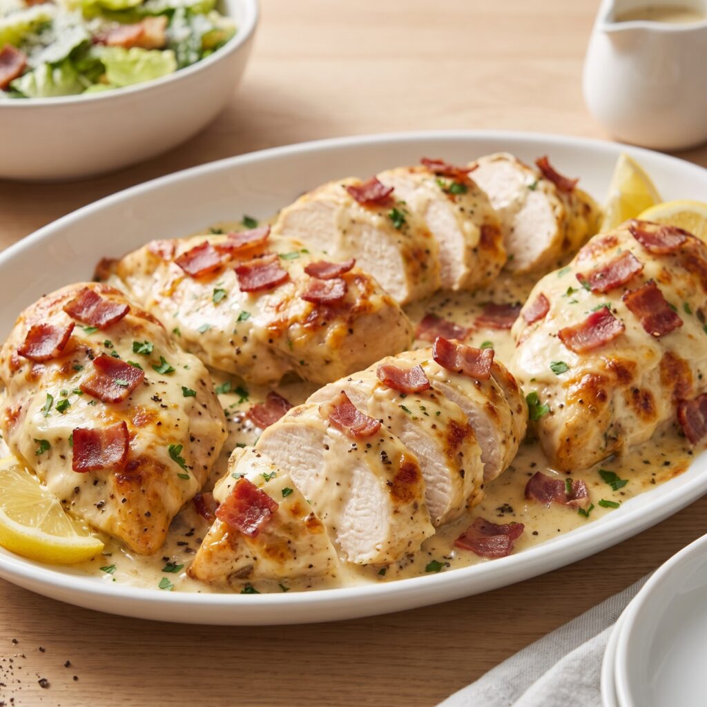 Baked Caesar Chicken with Turkey Bacon