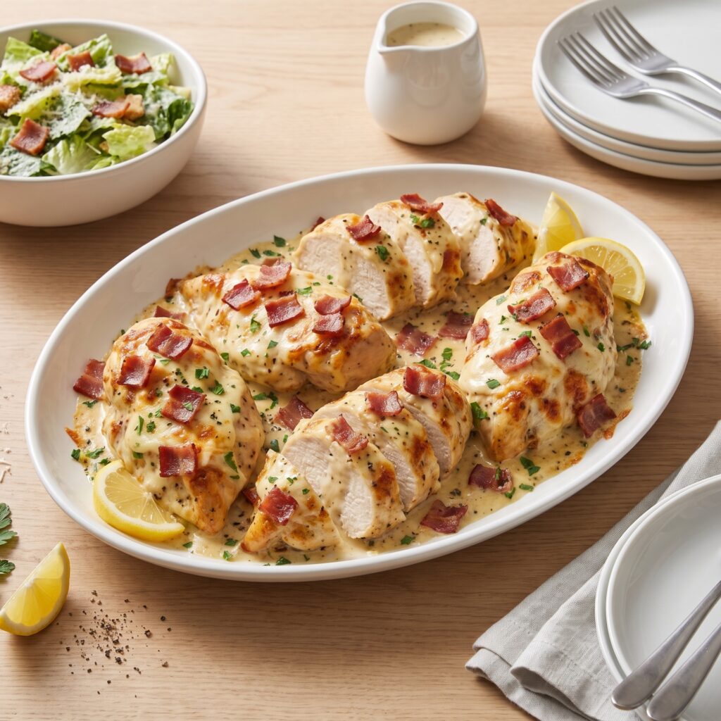 Baked Caesar Chicken with Turkey Bacon