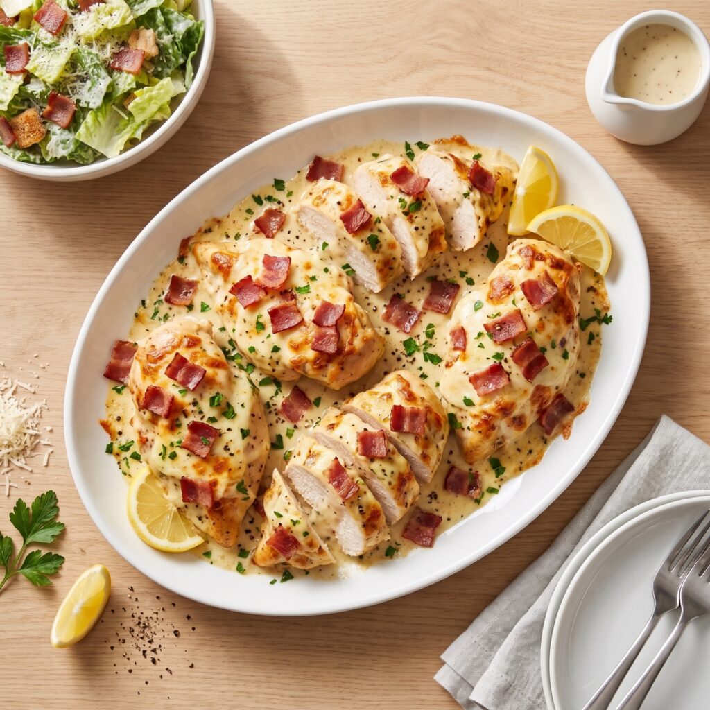 Baked Caesar Chicken with Turkey Bacon