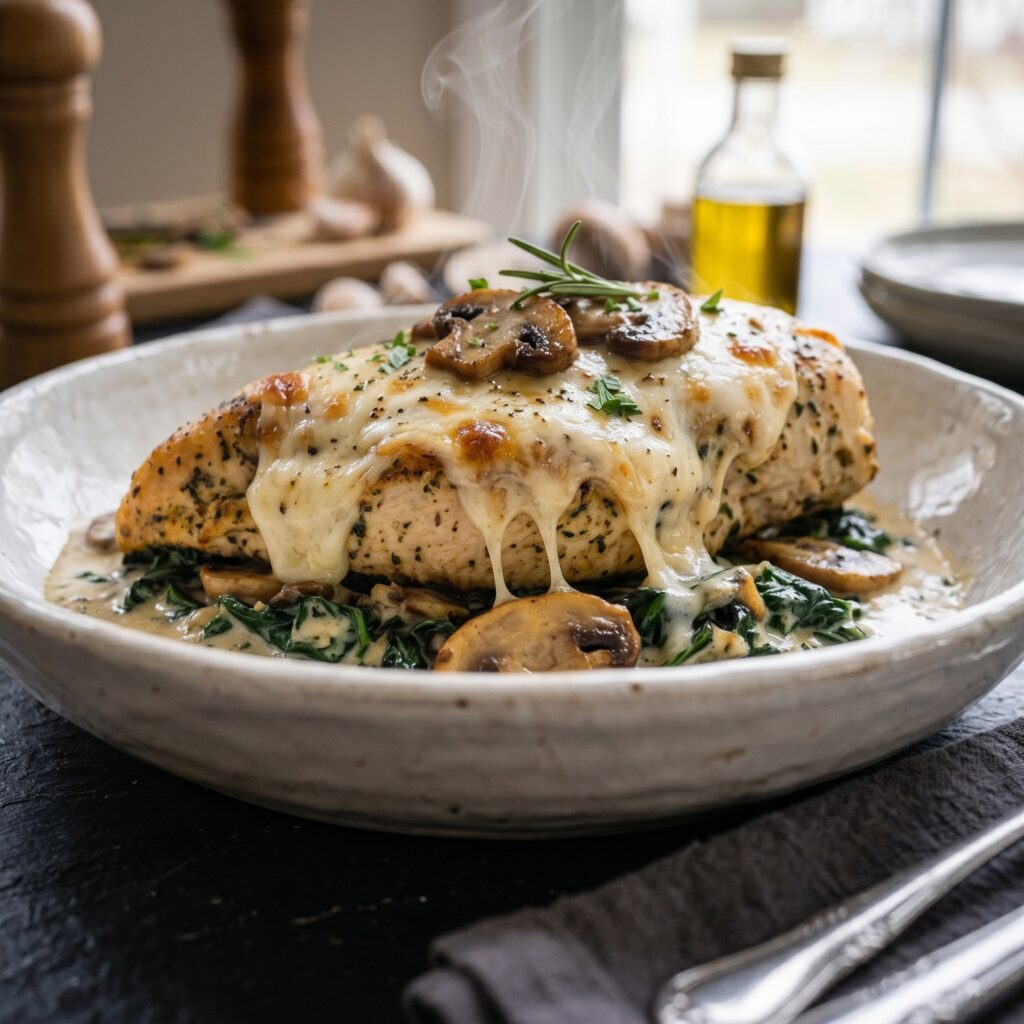 Chicken Spinach Mushroom Bake Recipe