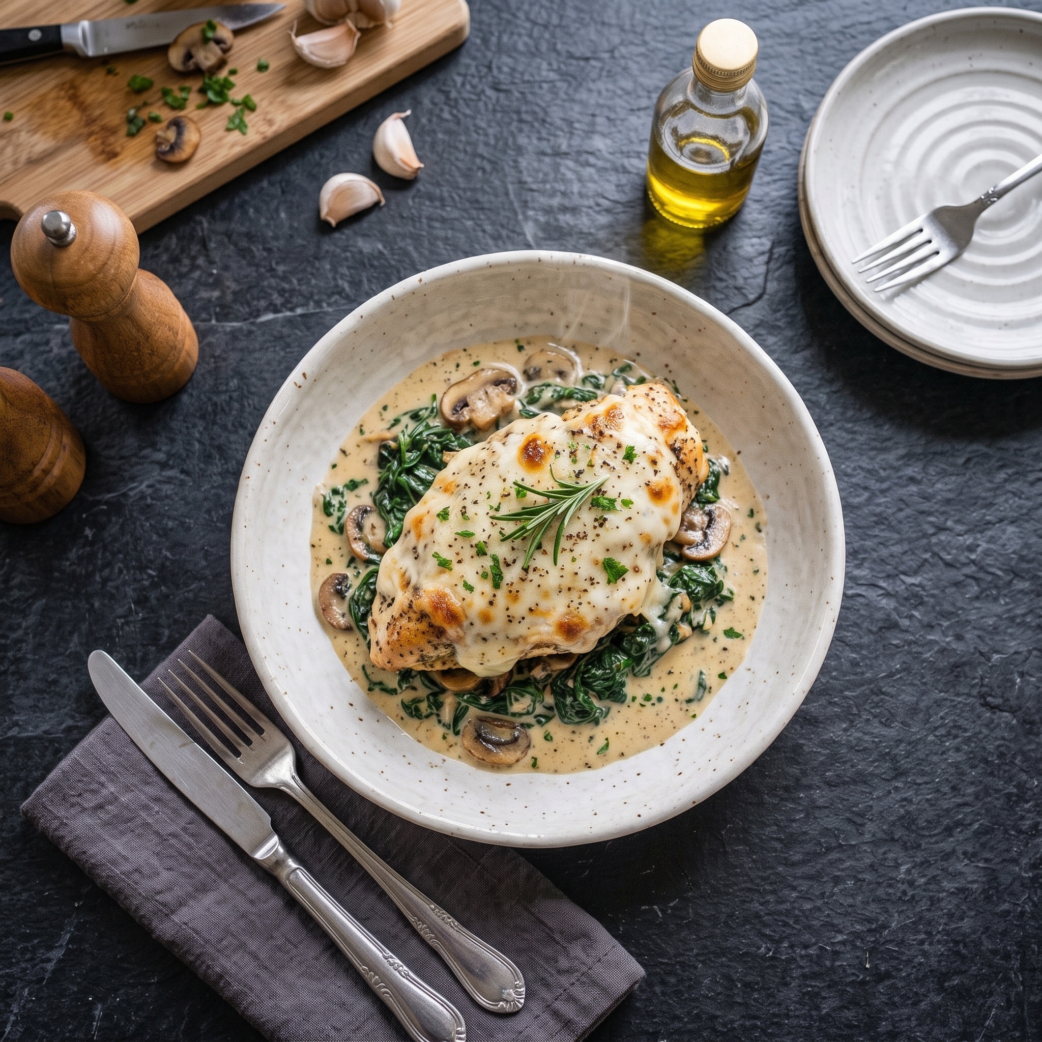Chicken Spinach Mushroom Bake