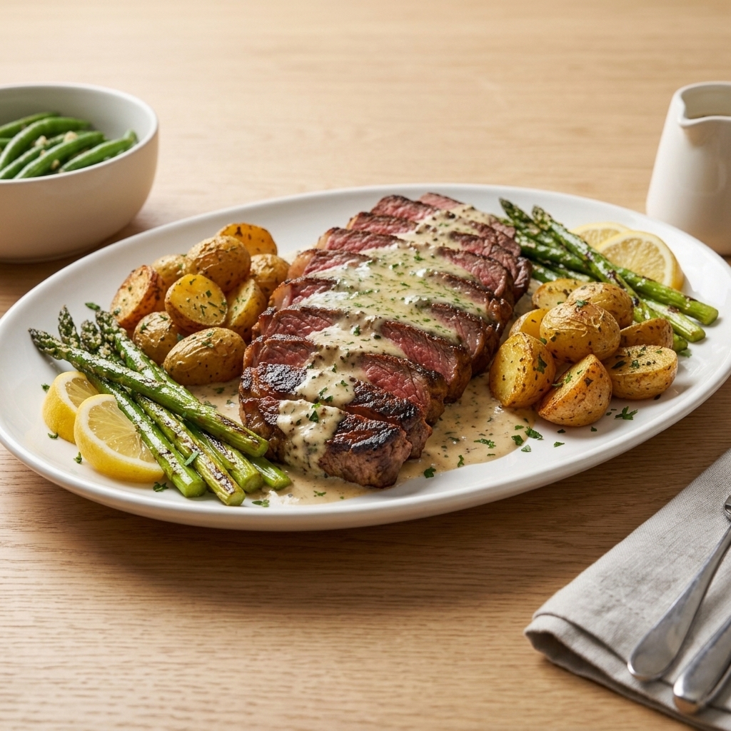 Pan Seared Steak with Garlic Herb Cream Sauce Recipe